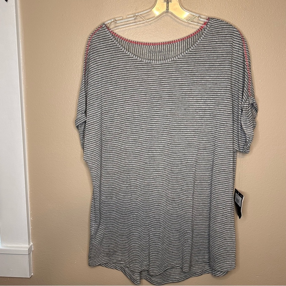 NWT Eddie Bauer Gray and Pink Striped Women's Tee Size 2XL